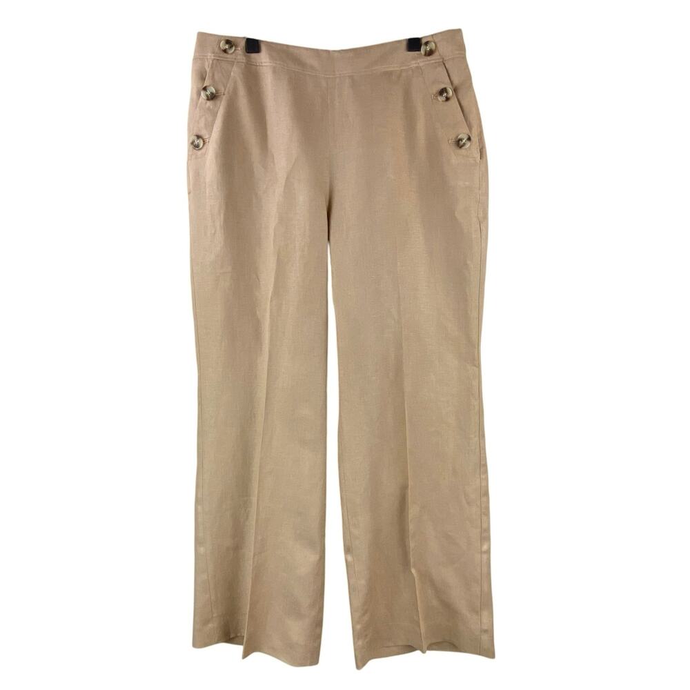 Talbots 100% Linen Pants Trousers Size 16 Petite Tan Sailor Nautical Coastal
